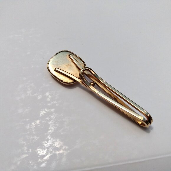 Vintage Tie Bar Clip Slide Gold Tone Black Sparkle Dapper - Picture 7 of 9